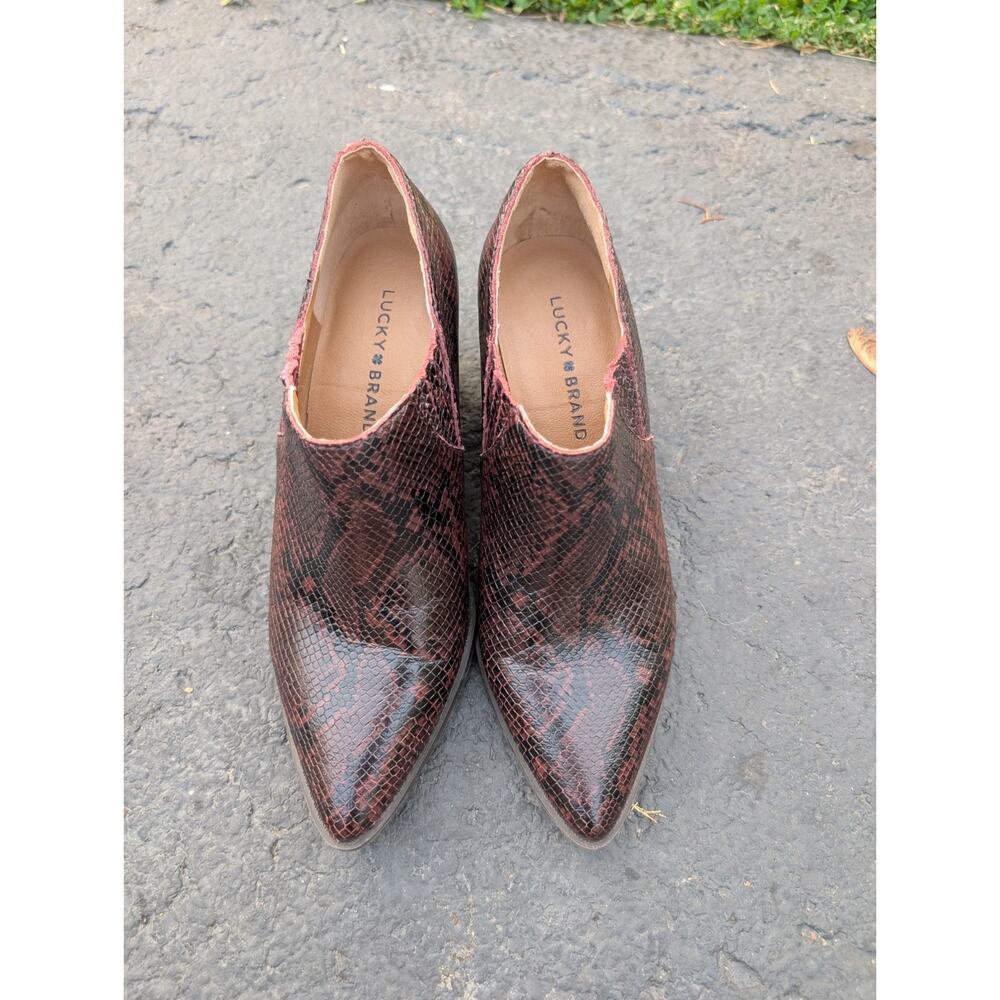 LUCKY BRAND Womens Tabea Snake Print‎ Leather Ankle Bootie 7M Red Brown - Picture 4 of 7
